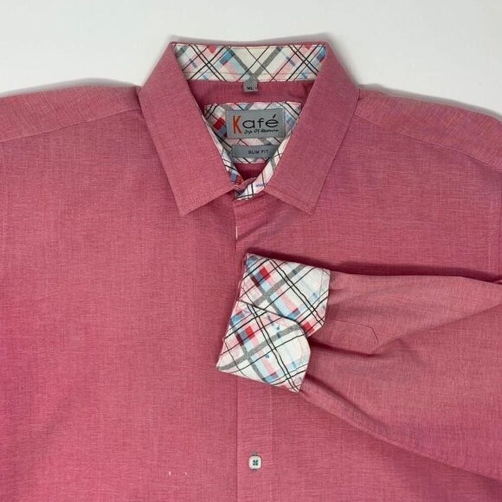 Kafe‎ Slim Fit Men's Button front Long Sleeve Pink Shirt Size XL